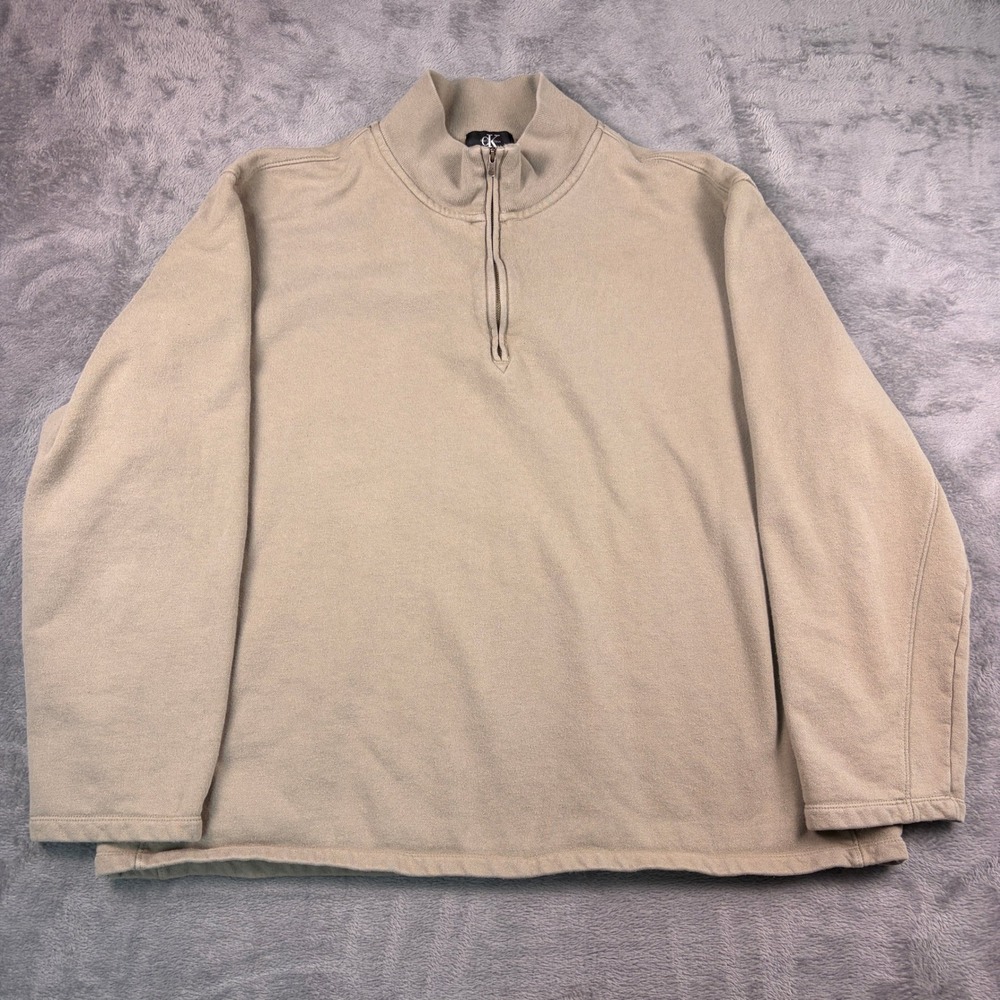 Calvin Klein Quarter Zip Sweatshirt Mens XXL Green Mock Neck Pullover Cotton